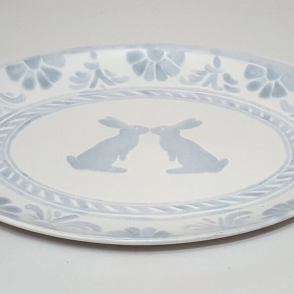 NEW RARE Pottery Barn Chambray Tile Bunny Handcrafted Serving Platter 14" NIB - Picture 3 of 4